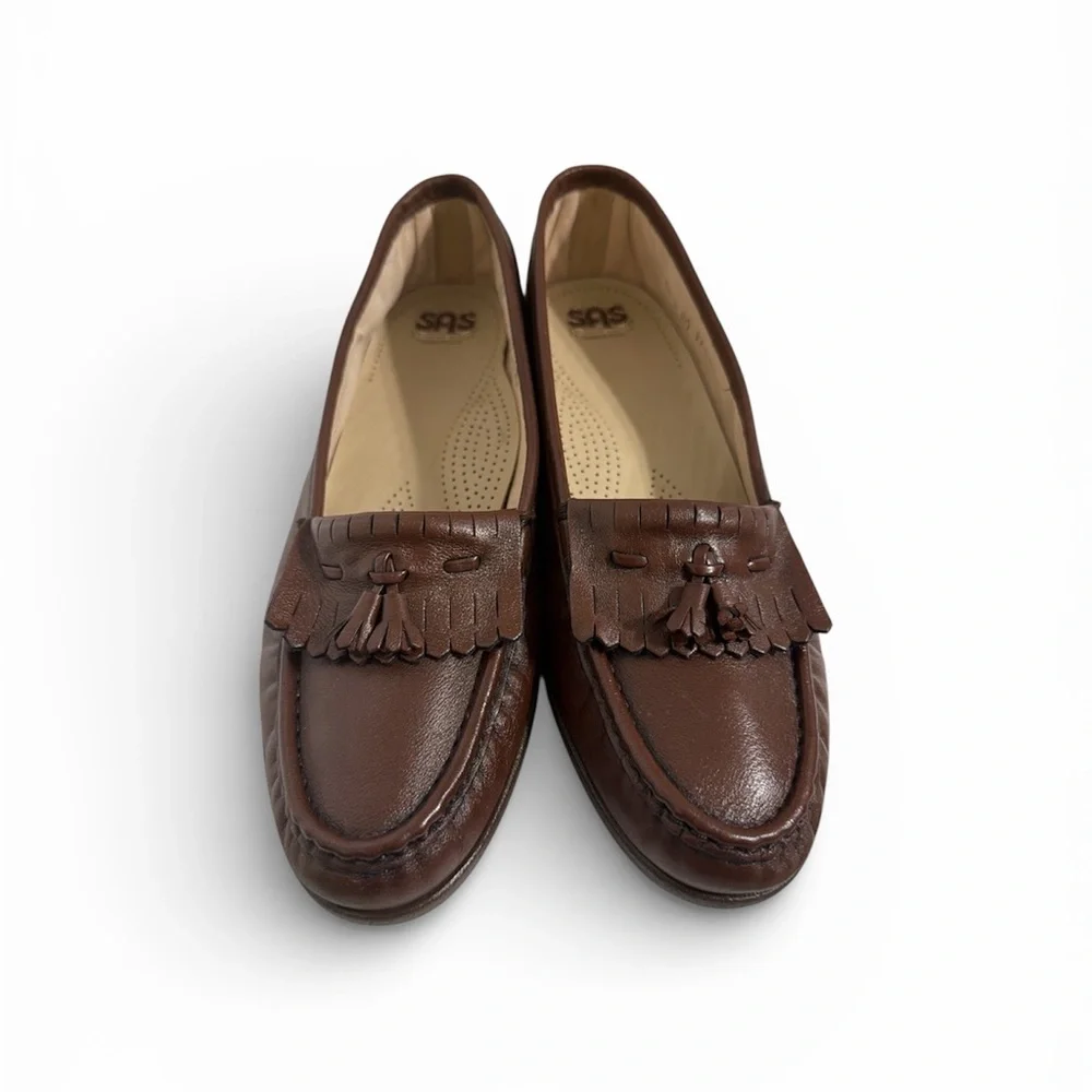 SAS Genuine Leather Tassel Loafers Brown 9.5 W Made in USA NWOT